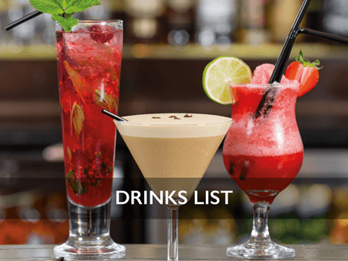 our exquisite drinks list at the castle rooms in uddingston